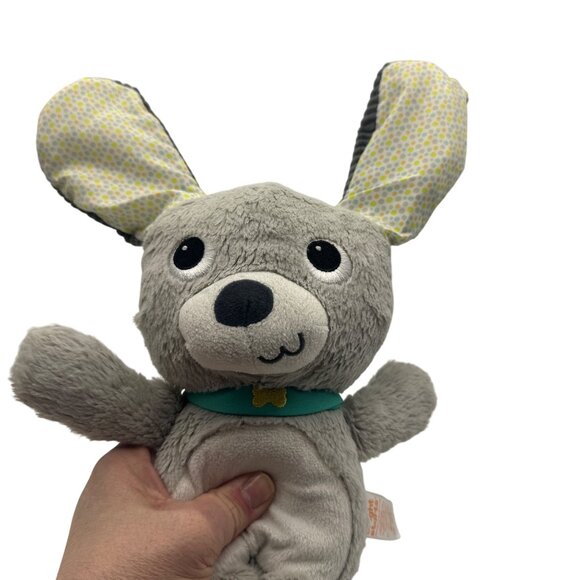 Bright Starts Gray Plush Dog Toy With Crinkle Ears & Teal Collar - Picture 3 of 4